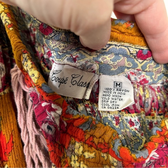 Vintage 90s Multicolour Crinkle Pleated Midi Skirt Tie Waist Elastic India M - Picture 4 of 4